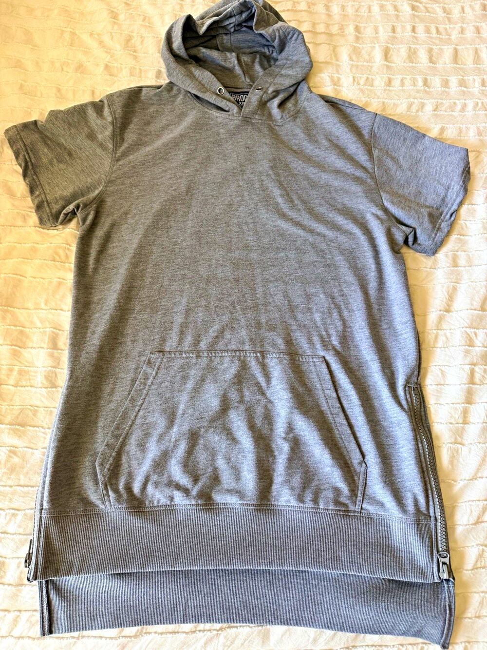 Brooklyn Xpress Men's Gray Short Sleeve Pullover Hoodie Pockets Knit M